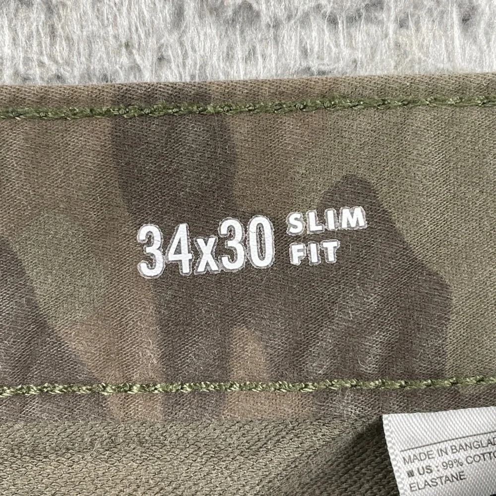 Banana Republic Travel Jean Mens 34x30 Green Camo Slim Fit Stretch Pants
